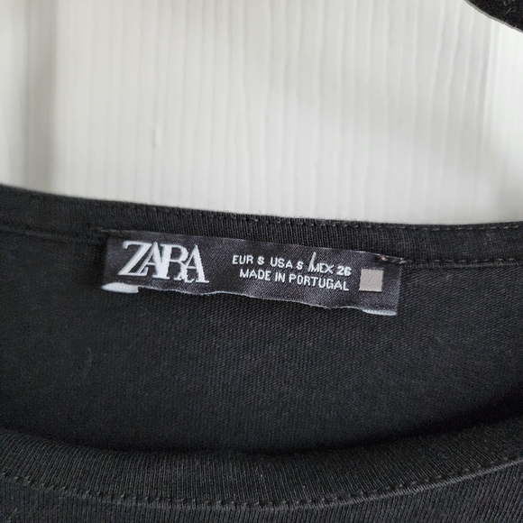 Zara Black T-Shirt Mini Dress with Colorful Floral Print Sz Sm - Picture 2 of 3